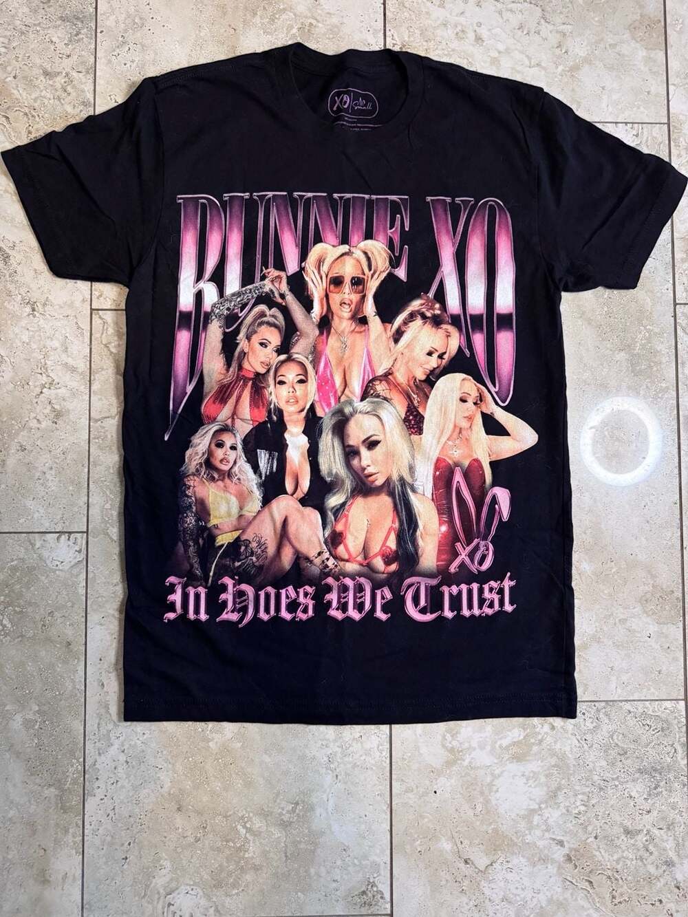 Bunnie XO In Hoes We Trust Collage Graphic T-Shirt Black Small